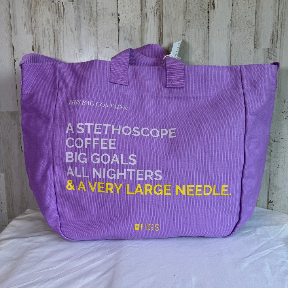 NWT FIGS A Very Large Needle Tote Bag Purple Travel Canvas Crossbody Nurse RN